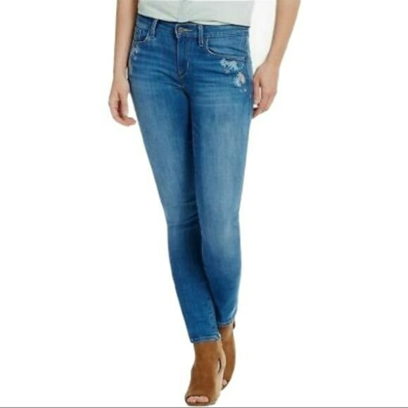Levis Mid Rise Skinny Floral Embroidered Jeans In Blue Size 33 Cottagecore - Picture 3 of 9